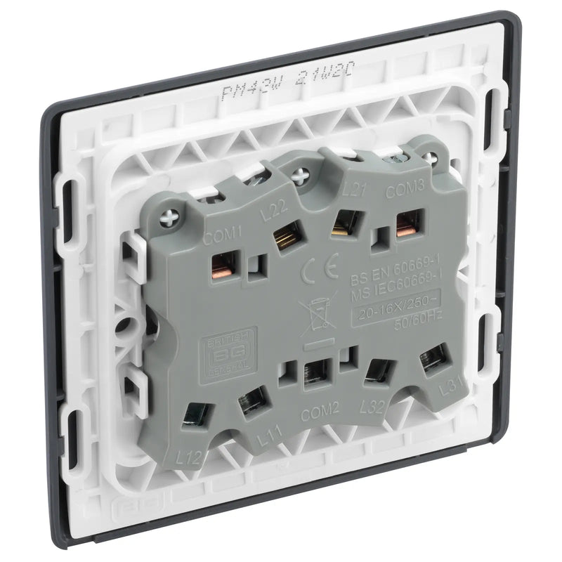 BG Electrical Part M - Triple, 2 way switch, wide rocker