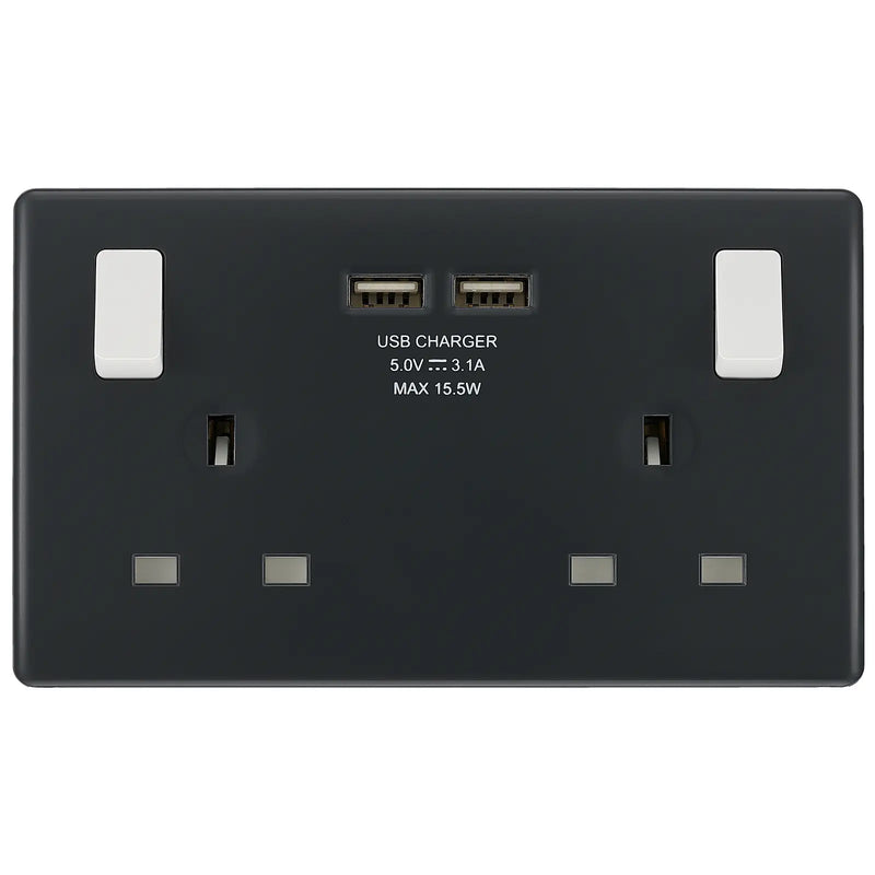 BG Electrical Part M - Double switched, single pole, with 2 x USB A