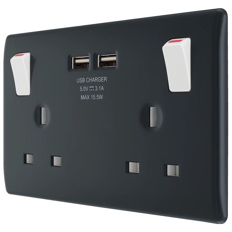 BG Electrical Part M - Double switched, single pole, with 2 x USB A