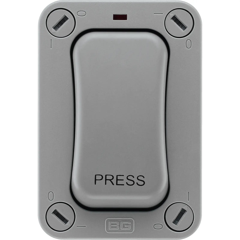 BG Electrical Weatherproof Storm - Single, 2 way retractive, printed 'PRESS', IP66