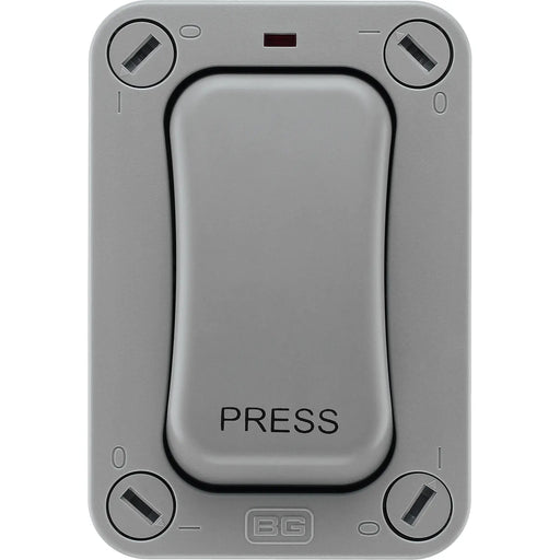 BG Electrical Weatherproof Storm - Single, 2 way retractive, printed 'PRESS', IP66