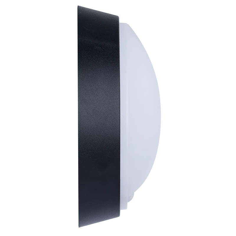 Luceco Ext Residential - Exterior residential bulkhead round 700lumens with white or black bezel + PIR