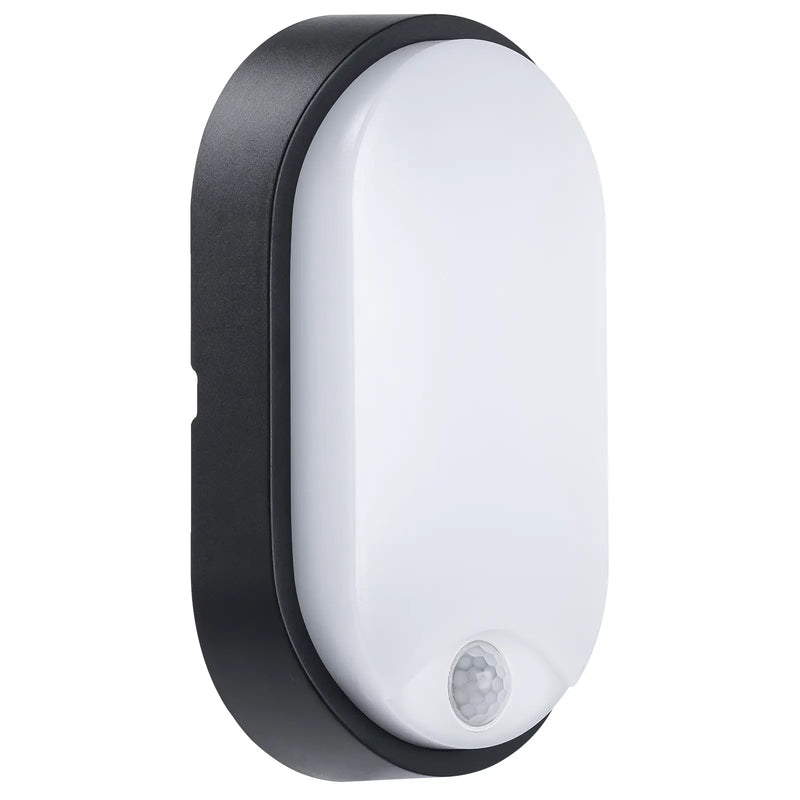 Luceco Ext Residential - Exterior residential bulkhead oval 700lumens with white or black bezel + PIR