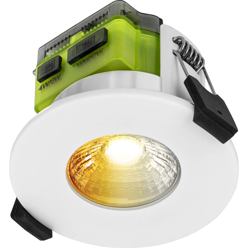 Luceco Ftype MK2 Fire Rated Downlight 4W/6W 750lm Power Change & CCT Change 3000K / 4000K Dim2Warm Dimmable IP65 White bezel - Flat