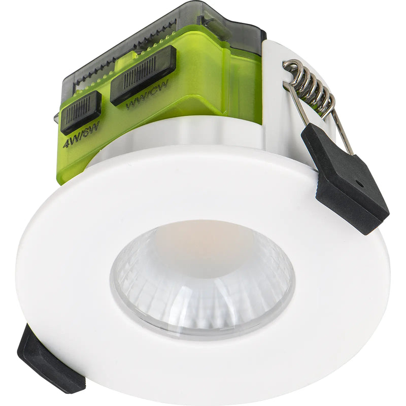 Luceco Ftype MK2 Fire Rated Downlight 4W/6W 750lm Power Change & CCT Change 3000K / 4000K Dim2Warm Dimmable IP65 White bezel - Flat