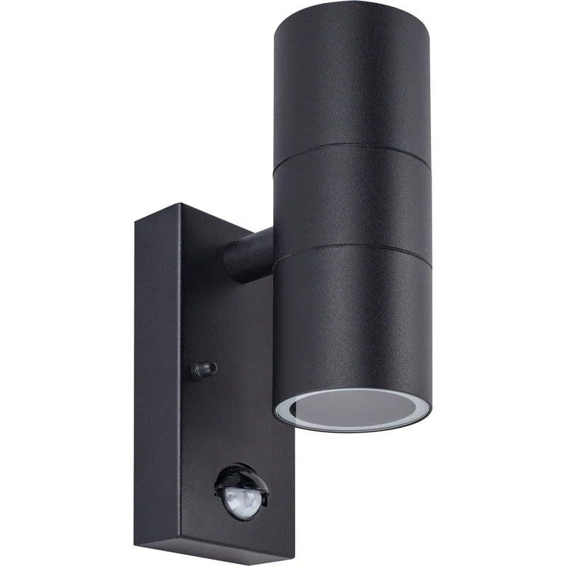 Luceco Azurar Wall Light - Exterior decorative up / down wall light GU10 with PIR finished in black