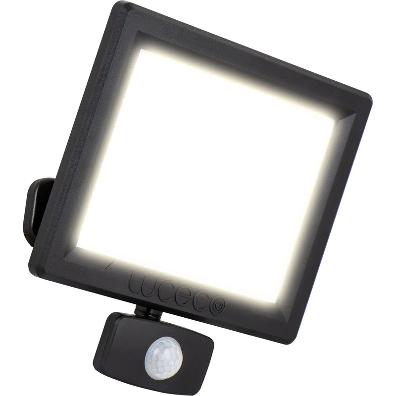 Luceco Essence Floodlight with ball joint 50W black 4000k colour temp with PIR - Pack of 1