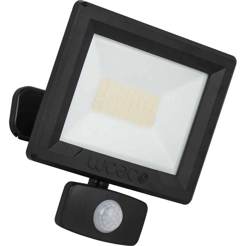 Luceco Essence Floodlight with ball joint 30W black 4000k colour temp with PIR