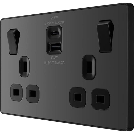 BG Electrical Evolve Black Chrome - Double switched single pole, with USB A + C (22W)
