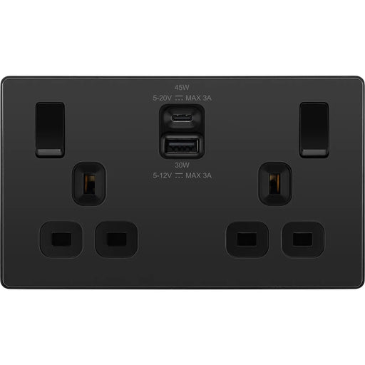 BG Electrical Evolve Black Chrome - Double switched single pole, with USB A + C (45W)