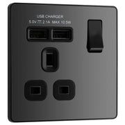BG Electrical Evolve Black Chrome - Single, switched, single pole, with 2 x USB A