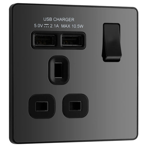 BG Electrical Evolve Black Chrome - Single, switched, single pole, with 2 x USB A