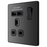BG Electrical Evolve Black Chrome - Single, switched, single pole, with 2 x USB A