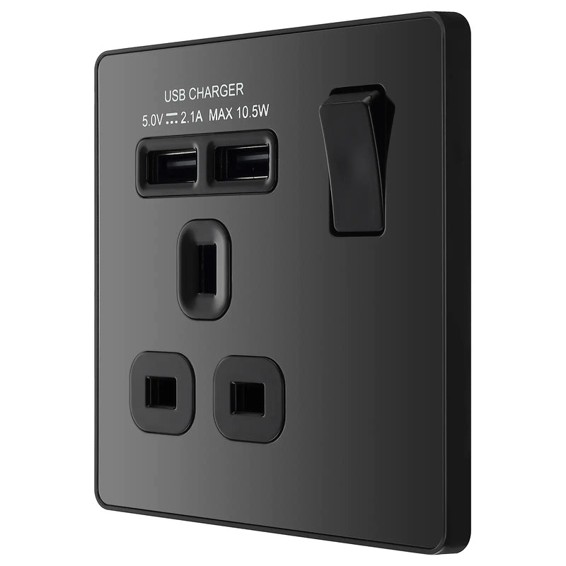 BG Electrical Evolve Black Chrome - Single, switched, single pole, with 2 x USB A
