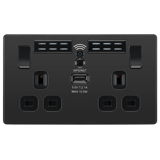 BG Electrical Evolve Black Chrome - Double, switched, single pole, WiFi Extender + USB A