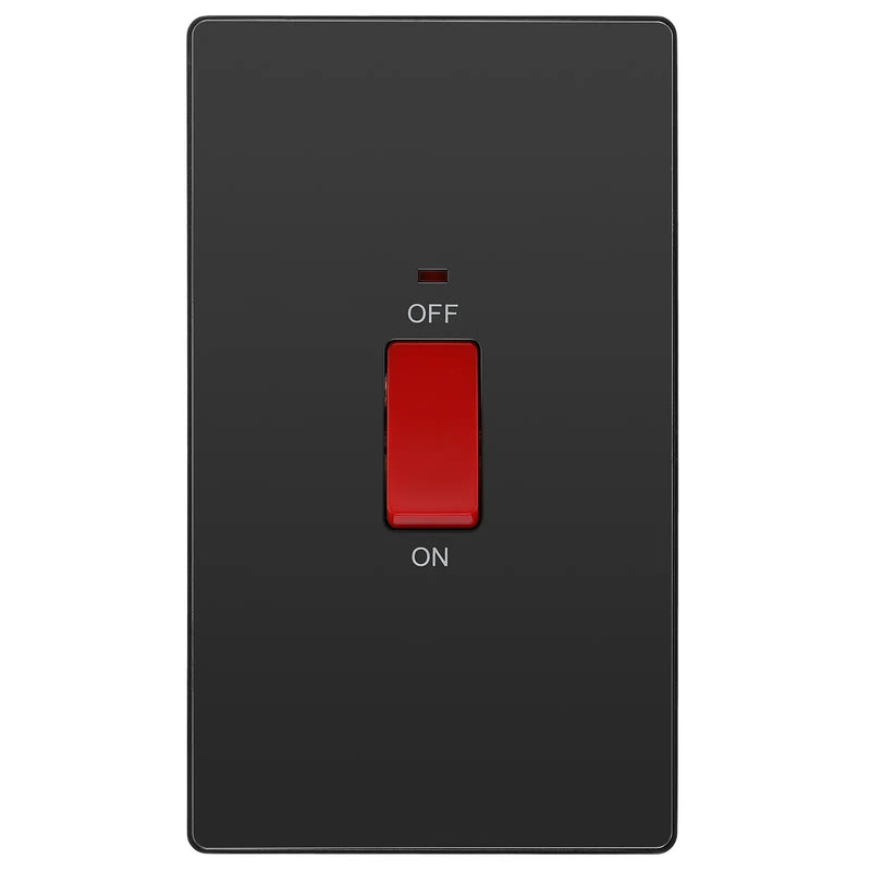 BG Electrical Evolve Black Chrome - 45A, double pole, large plate, with indicator