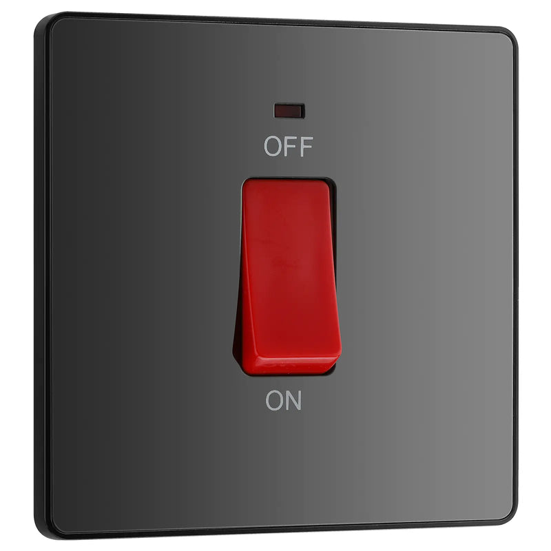 BG Electrical Evolve Black Chrome - 45A, double pole, single plate, with indicator