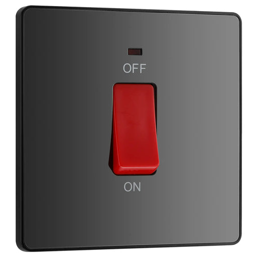BG Electrical Evolve Black Chrome - 45A, double pole, single plate, with indicator