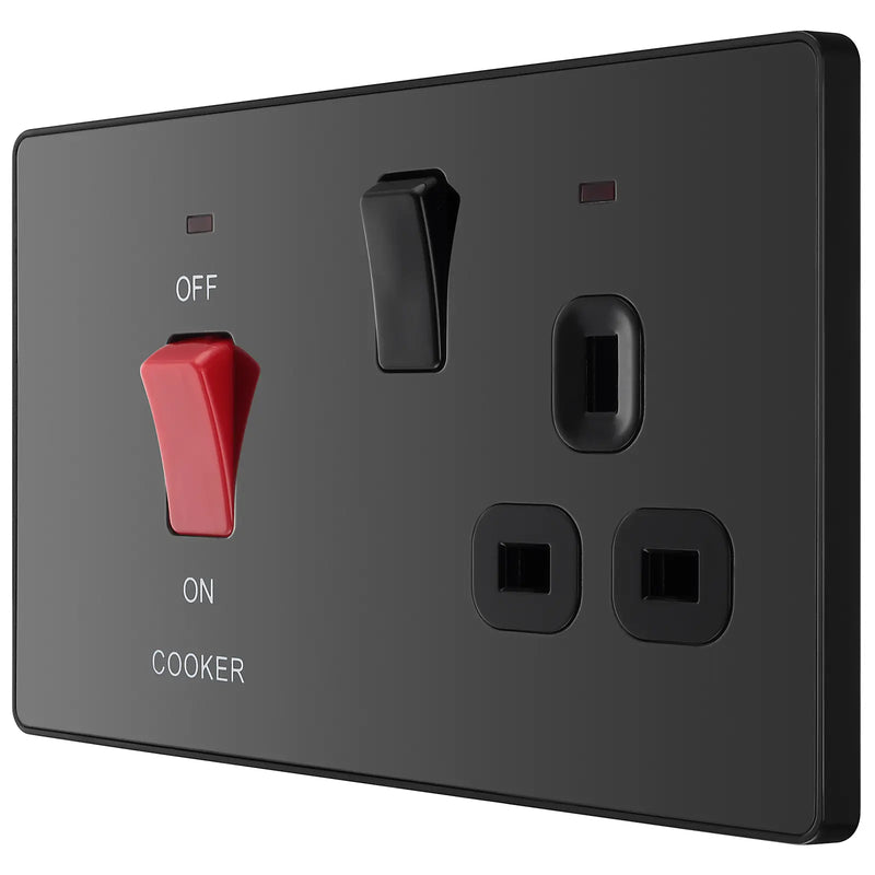 BG Electrical Evolve Black Chrome - 45A double pole with switched socket and indicators