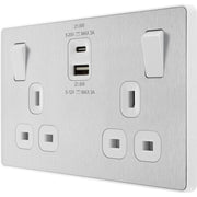 BG Electrical Evolve Brushed Steel - Double switched single pole, with USB A + C (22W)