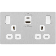 BG Electrical Evolve Brushed Steel - Double switched single pole, with USB A + C (45W)