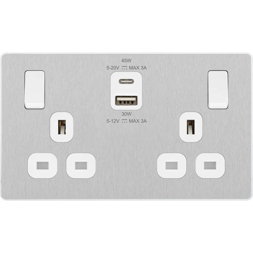 BG Electrical Evolve Brushed Steel - Double switched single pole, with USB A + C (45W)