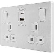 BG Electrical Evolve Brushed Steel - Double switched single pole, with USB A + C (45W)