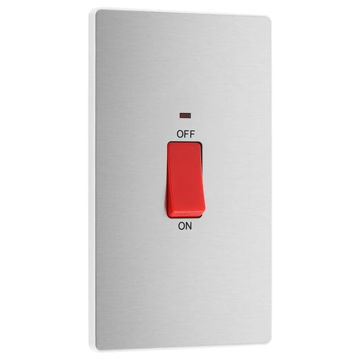 BG Electrical Evolve Brushed Steel - 45A, double pole, large plate, with indicator