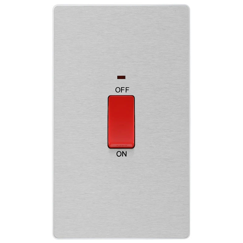 BG Electrical Evolve Brushed Steel - 45A, double pole, large plate, with indicator