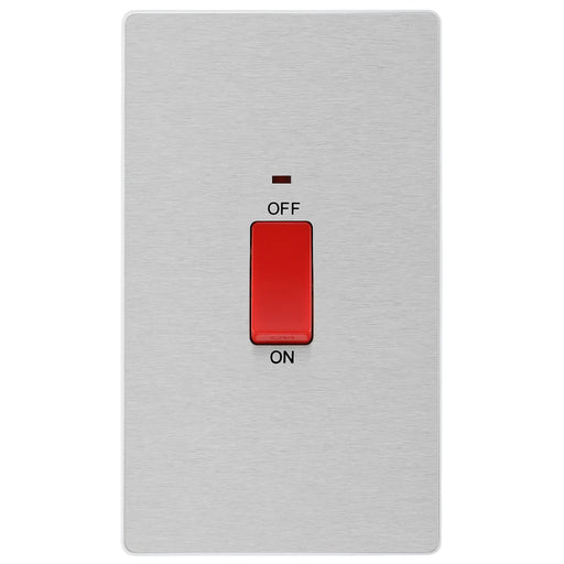 BG Electrical Evolve Brushed Steel - 45A, double pole, large plate, with indicator