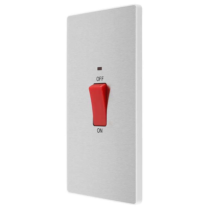 BG Electrical Evolve Brushed Steel - 45A, double pole, large plate, with indicator