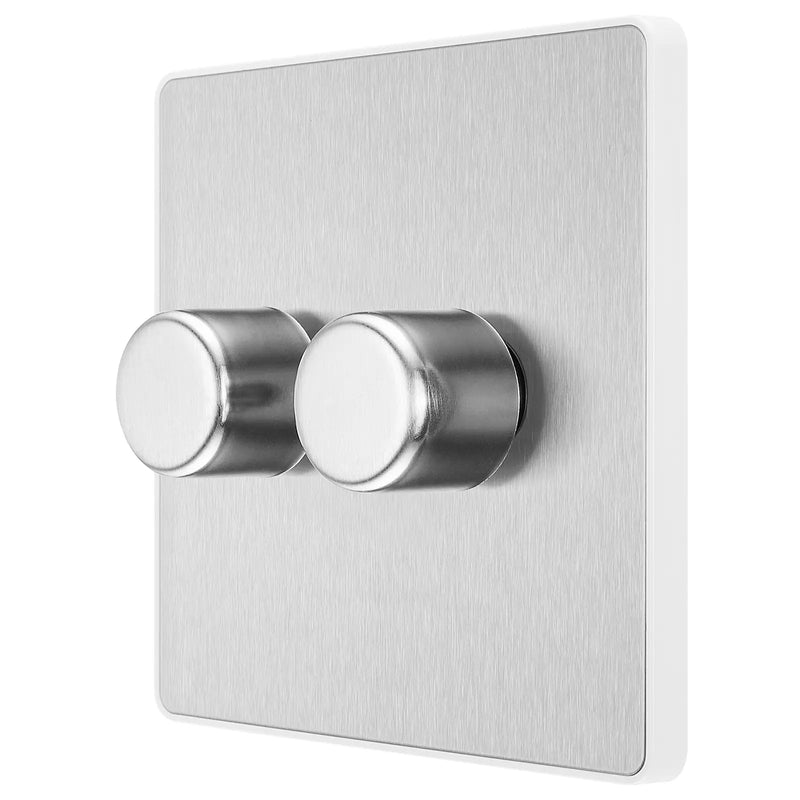 BG Electrical Evolve Brushed Steel - Double, 2 way push 200W