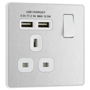 BG Electrical Evolve Brushed Steel - Single, switched, single pole, with 2 x USB A