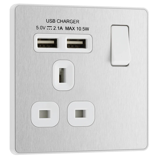 BG Electrical Evolve Brushed Steel - Single, switched, single pole, with 2 x USB A