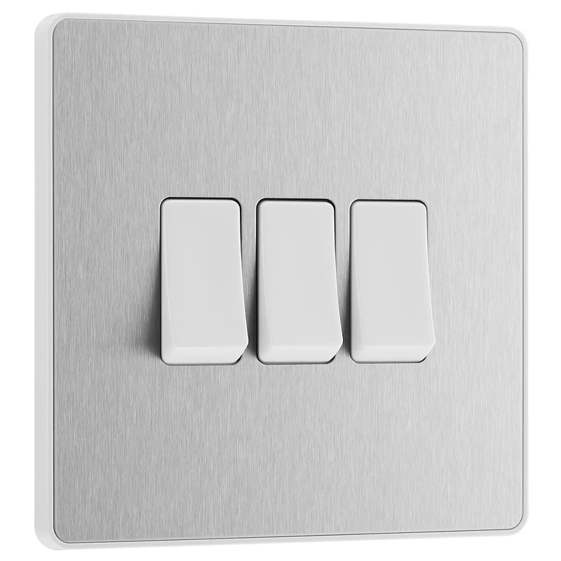 BG Electrical Evolve Brushed Steel - Triple, 2 way switch