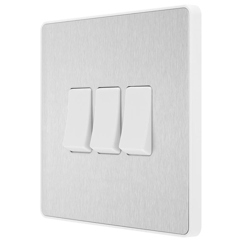 BG Electrical Evolve Brushed Steel - Triple, 2 way switch