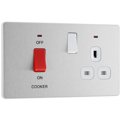 BG Electrical Evolve Brushed Steel - 45A double pole with switched socket and indicators