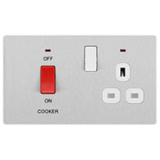 BG Electrical Evolve Brushed Steel - 45A double pole with switched socket and indicators