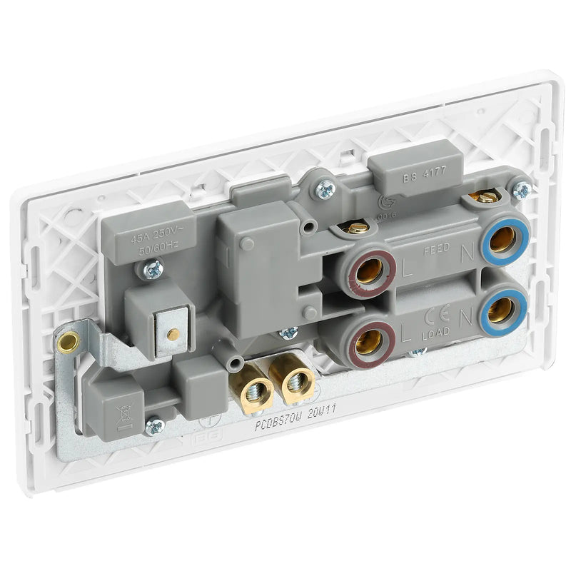 BG Electrical Evolve Brushed Steel - 45A double pole with switched socket and indicators