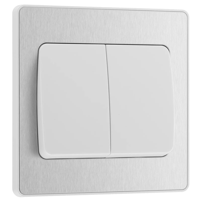 BG Electrical Evolve Brushed Steel - Double, 2 way switch, wide rocker