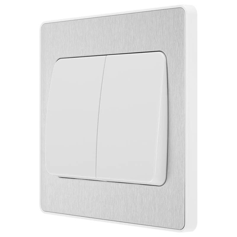 BG Electrical Evolve Brushed Steel - Double, 2 way switch, wide rocker