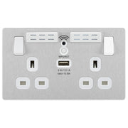 BG Electrical Evolve Brushed Steel - Double, switched, single pole, WiFi Extender + USB A