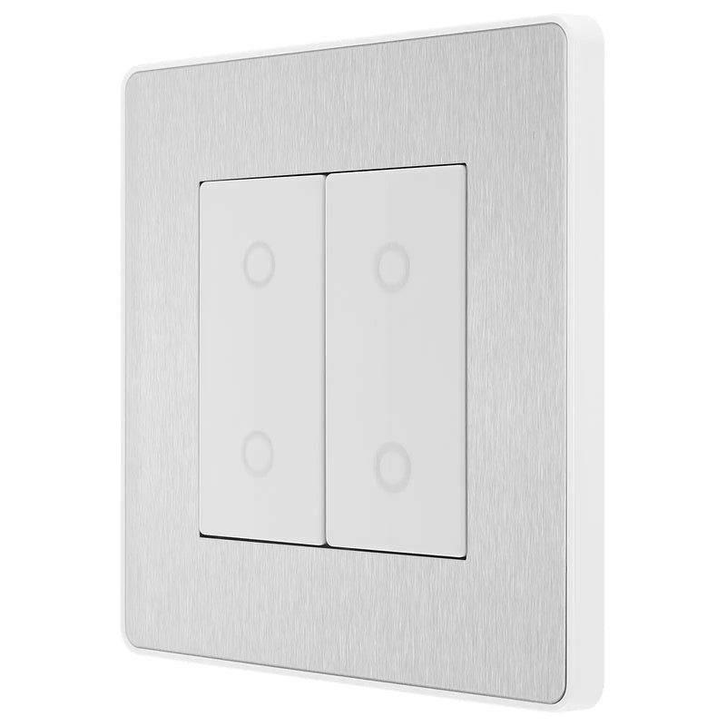 BG Electrical Evolve Brushed Steel - Double, 2 way touch, 200W, secondary