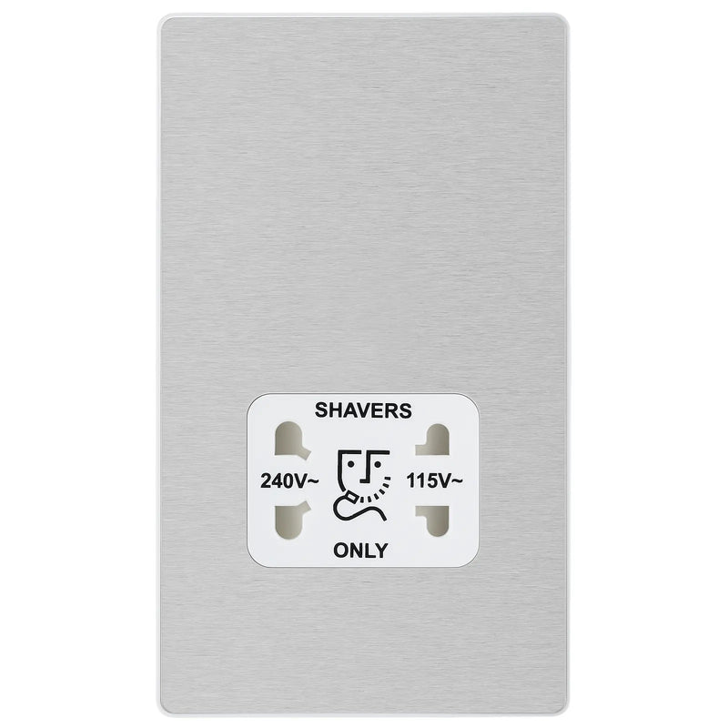 BG Electrical Evolve Brushed Steel - 115/240V dual voltage shaver socket