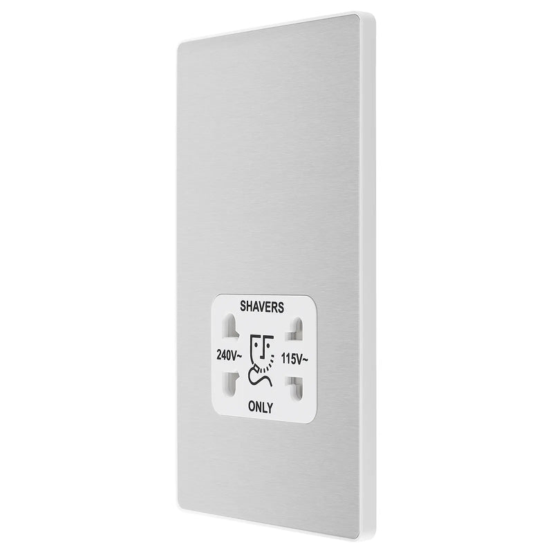 BG Electrical Evolve Brushed Steel - 115/240V dual voltage shaver socket
