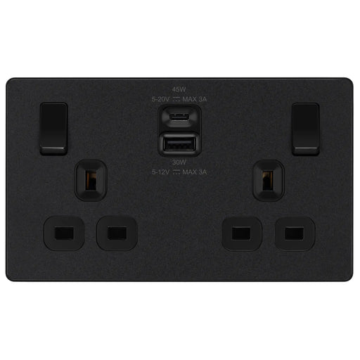 BG Electrical Evolve Matt Black - Double switched single pole, with USB A + C (45W)