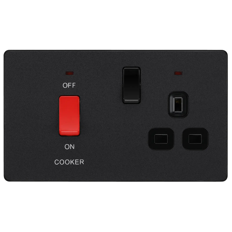 BG Electrical Evolve Matt Black - 45A double pole with switched socket and indicators