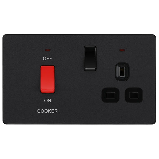 BG Electrical Evolve Matt Black - 45A double pole with switched socket and indicators