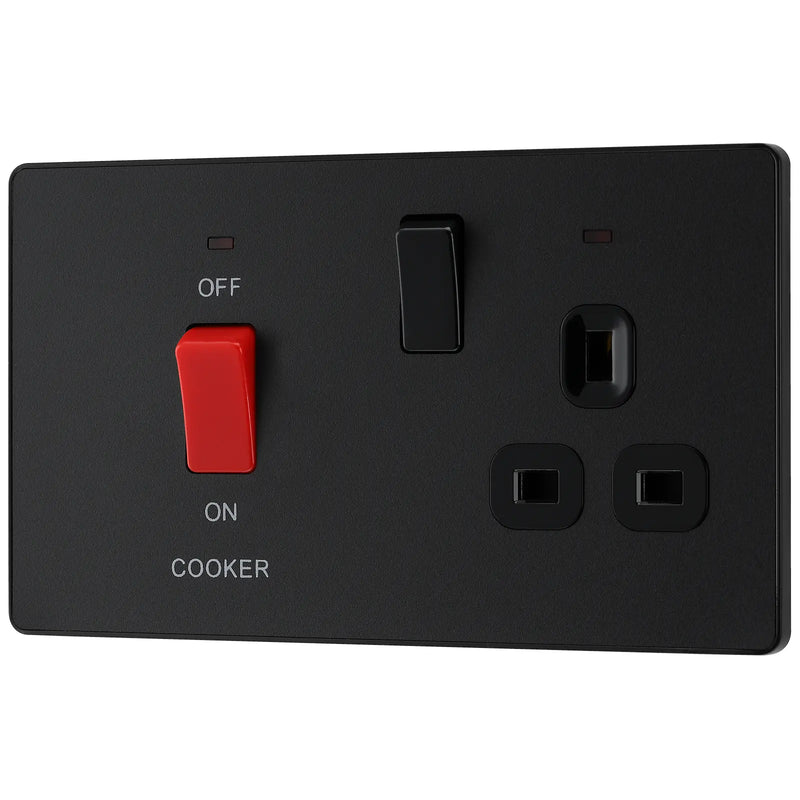 BG Electrical Evolve Matt Black - 45A double pole with switched socket and indicators