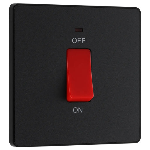 BG Electrical Evolve Matt Black - 45A, double pole, single plate, with indicator